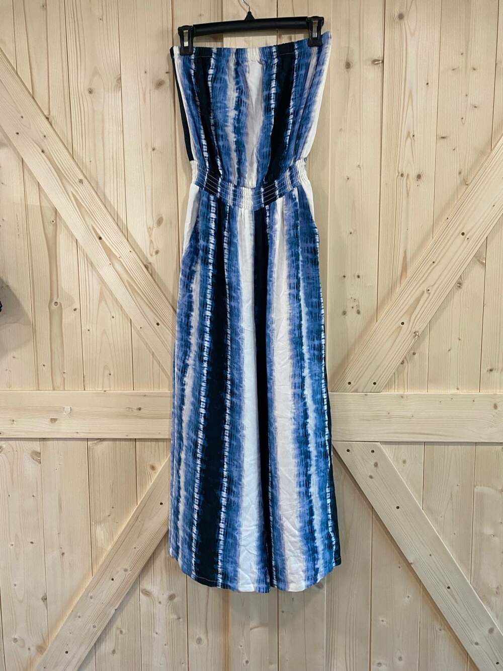 Peyton Jensen Sienna Cropped Striped Lined Pocket Strapless Jumpsuit Romper XS B
